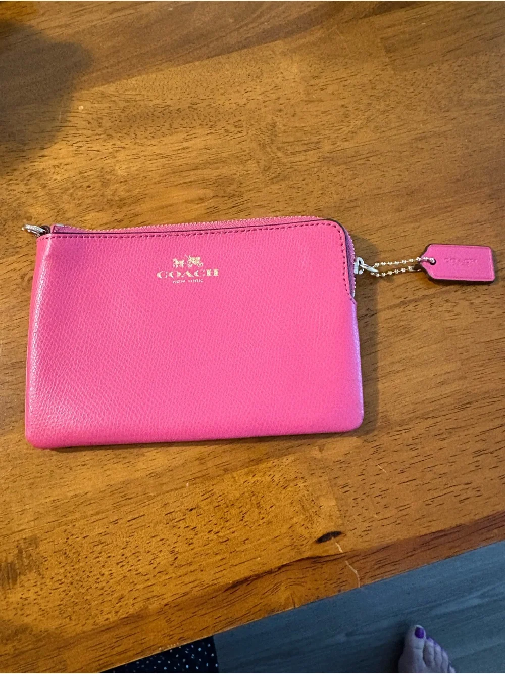 Coach Hot Pink Leather Zip Pouch with Gold Logo